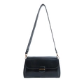 Borsa sottobraccio nera opaca retrò con dettagli dorati e tracolla larga minimalista - Nero PU