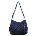 Sac fourre-tout en denim bleu foncé avec trois fermetures éclair et bandoulière - Bleu foncé