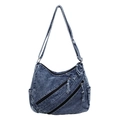 Sac bandoulière en denim bleu foncé avec trois détails de fermetures éclair - Bleu Vintage