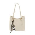 Grand sac cabas blanc crème avec logo doré, breloque schnauzer et ruban à carreaux - Avec Pendentif / Blanc