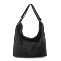 Minimalistische schwarze Hobo-Tasche aus mattem Wildleder mit großer Kapazität und Gurt - Schwarz