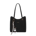 Sac cabas noir en daim mat avec bandoulière à boucle dorée et accessoire décoratif - Avec Pendentif / Noir