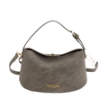 Bolso tipo dumpling topo en piel sintética texturizada con logo dorado y correa de hombro - Verde