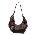 Bolso medialuna retro marrón oscuro en ecopiel plisada con mini monedero - Con Colgante / Marrón