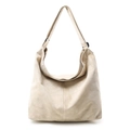 Minimalistische beige Hobo-Tasche aus gewaschenem Canvas mit verstellbarem Schultergurt - Gebrochenes Weiß