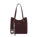 Grand sac cabas vintage bordeaux en similicuir avec un porte-clé chiot mignon - Avec Pendentif / Bordeaux