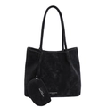 Bolso tote negro de ante sintético con costuras blancas y monedero a juego - Negro