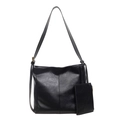 Sac bandoulière minimaliste en cuir PU noir avec pochette amovible assortie et texture - Noir