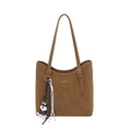Sac fourre-tout rétro marron foncé texture daim avec breloque de sac de schnauzer - Avec Pendentif / Marron
