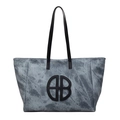 Retro-Shopper mit großem Fassungsvermögen, Marmorgrau mit schwarzem Logo - Blau