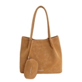 Bolso tote fruncido marrón con monedero a juego y texto blanco de moda serigrafiado - Marrón