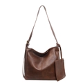 Grand sac cabas marron foncé rétro avec pochette et cuir synthétique texturé - Marron