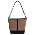 Sac seau en toile marron et cuir noir pour femme avec boucles métalliques dorées - Noir