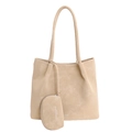 Bolso tote beige plisado con mini monedero a juego y correas de hombro delgadas - Caqui