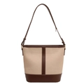 Sac seau rétro en toile et cuir marron avec bandoulière réglable sur fond blanc - Blanc Cassé