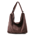 Grand sac hobo en daim marron foncé avec anneaux et design minimaliste décontracté - Marron