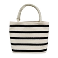 Minimalist tote bag featuring a classic black and white horizontal stripe canvas design - Beige