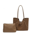 Set borsa tote marrone scamosciata con tracolla a nodi e pochette con cerniera - Marrone