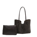 Borsa tote in pelle caffè scuro e astuccio con zip abbinato dal design minimalista - Grigio Ebano