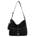 Sac hobo en daim noir avec surpiqûres contrastées et mini pochette ronde assortie - Noir