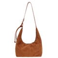 Borsa hobo marrone in pelle scamosciata con tracolla annodata e stile vintage - Marrone
