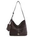 Sac fourre-tout marron foncé minimaliste avec coutures blanches et petit porte-monnaie - Marron