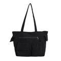 Minimalist black corduroy tote bag with multiple pockets and shoulder straps for casual wear - Black