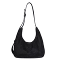 Klassische Hobo-Schultertasche aus schwarzem Wildleder mit verstellbarem Gurt und Vintage-Stil - Schwarz