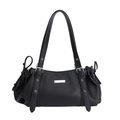 Borsa sottobraccio minimalista in pelle nera con dettagli argento e trama a grana - Nero