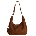 Braune Hobo-Schultertasche aus Premium-Wildlederimitat mit verstellbarem Gurt und Metallschnalle - Braun