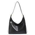 Glänzende schwarze Hobo-Schultertasche aus Leder mit verstellbarem Gurt und Metallschnalle - Schwarz