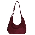Fashionable burgundy hobo shoulder bag made of high-quality suede for casual daily wear - Red