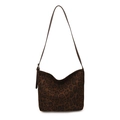 Bolso hobo retro con estampado de leopardo en ante mate y correa de cuero ajustable - Leopardo Café