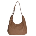 Brown suede crescent tote bag with adjustable shoulder strap in minimalist retro style - Khaki