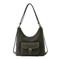 Versatile dark olive green women's shoulder bag with retro gold hardware and matte finish - Green