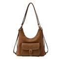 Brown multi-way hobo bag with contrast stitching and adjustable convertible straps - Brown