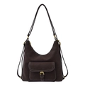 Dark brown faux leather multi-functional shoulder bag with white contrast stitching - Brown