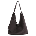 Sac bandoulière rétro marron foncé avec texture grainée, nœud et pochette assortie - Marron
