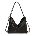 Grande borsa tote in pelle nera con cuciture a contrasto bianche e gancio in metallo - Nero