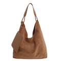 Grand sac hobo marron foncé minimaliste avec sa pochette carrée assortie pour pièces - Marron