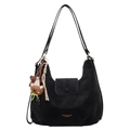 Bolso hobo retro negro de cuero mate de gran capacidad con un lindo colgante de oso - Con Colgante / Negro