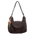 Bolso bandolera de media luna marrón oscuro en cuero granulado con un bonito colgante de oso - Con Colgante / Marrón