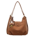 Bolso hobo vintage marrón de gran capacidad con colgante de oso y textura de cuero - Con Colgante / Marrón