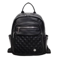 Sac à dos classique en similicuir noir avec matelassage en losange et zips argentés - Noir