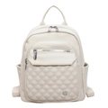 Sac à dos en similicuir blanc crème avec texture litchi et poche avant matelassée - Blanc