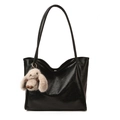 Bolso tote grande negro brillante para mujer con un colgante de conejo de peluche - Con Colgante / Negro