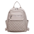 Sac à dos femme en cuir souple gris clair avec motif matelassé et fermetures argentées - Beige