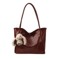 Bolso tote vintage grande burdeos en piel sintética con lindo colgante de conejo - Con Colgante / Burdeos