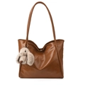 Bolso tote marrón retro con textura de cuero vintage y colgante de conejo suave - Con Colgante / Marrón