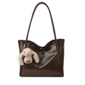 Bolso tote marrón oscuro brillante de piel sintética lisa con colgante de conejo - Con Colgante / Marrón